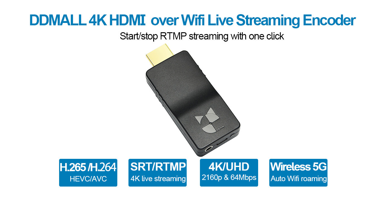 DDMALL HEV-4KW 4K live Streaming Encoder,Wireless HDMI SRT Encoder for IP Streaming