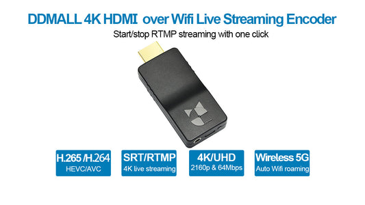 DDMALL HEV-4KW 4K live Streaming Encoder,Wireless HDMI SRT Encoder for IP Streaming