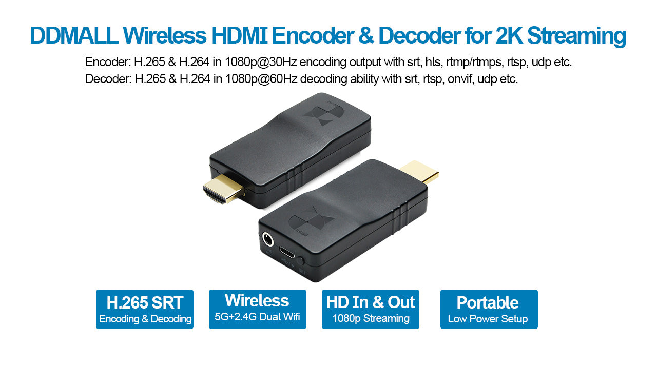 DDMALL HEV-2KWPlus Wireless Encoder & DD2KW HDMI Decoder for 2K Live Streaming