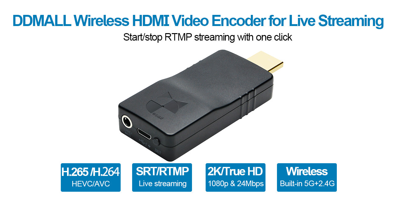 DDMALL HEV-2KWPlus Wireless HDMI Video Encoder for Live Streaming, 1080P SRT Encoder