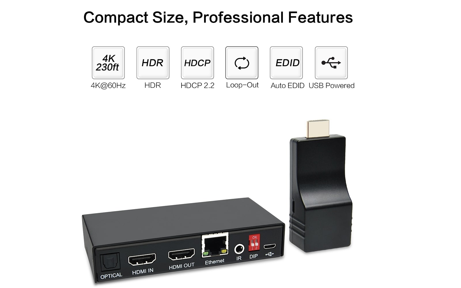 HE-35 4K HDMI over Ethernet Extender- compact size