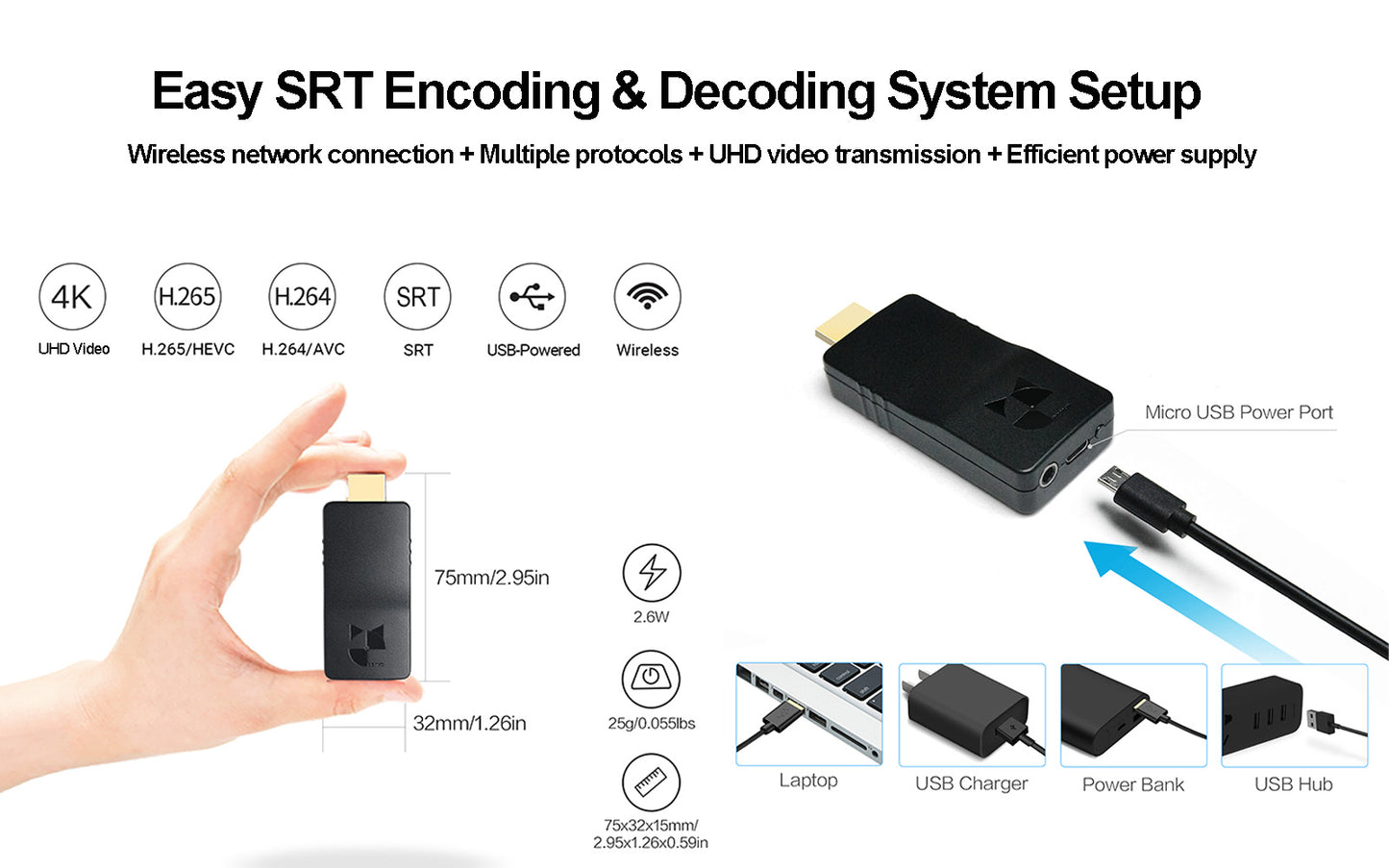 DDMALL HEV-4KW & HDD-20W Portable 4K HDMI over Wifi SRT Encoder Decoder for Live Streaming & SRT Transmission