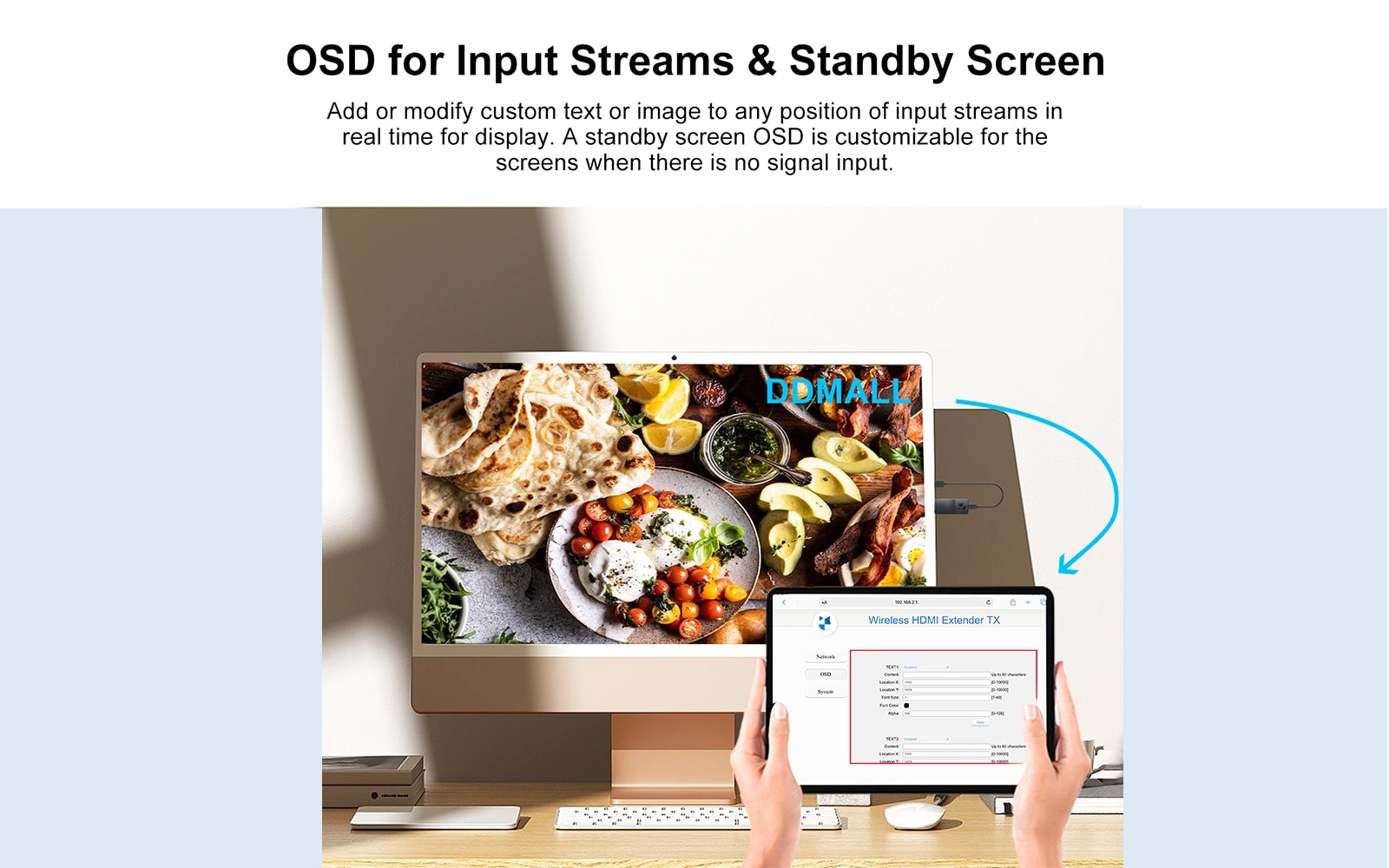 whe-20t 4k wireless hdmi extender tranmitter-osd for input streams