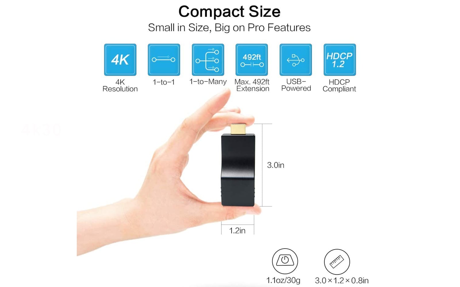 HIP-20RX 4K HDMI over IP Extender-compact size