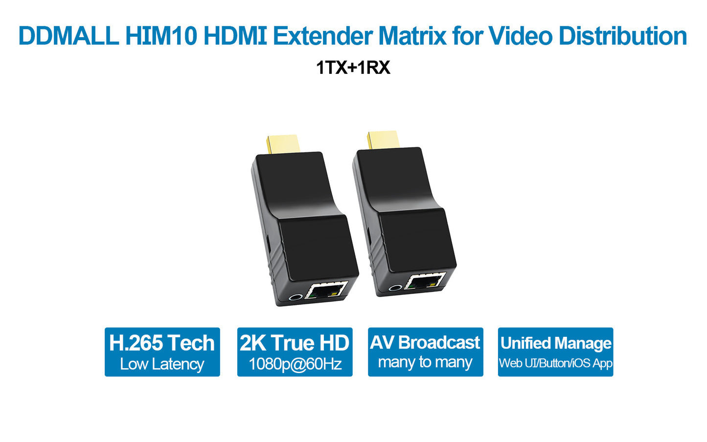 DDMALL HIM10 HDMI Extender Matrix, The IP Transmitter Receiver Matrix for Video Transmission and Distribution(1TX+1RX)
