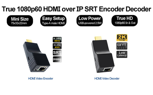 DDMALL CEV2K HDMI encoder + HDD10 HDMI Decoder for SRT Live Streaming & Video Transmission in 1080p60