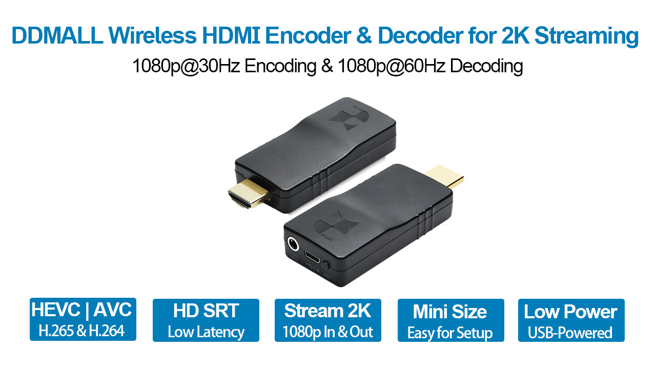 DDMALL HEV2KW & DD2KW 1080p Wireless HDMI Encoder & Decoder for Live Streaming SRT