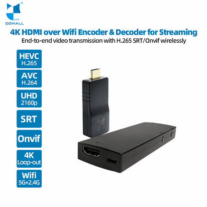 DDMALL HEC20 & HDD20W 4K Wifi6 Encoder Wireless HDMI Decoder Stream with H.265 SRT