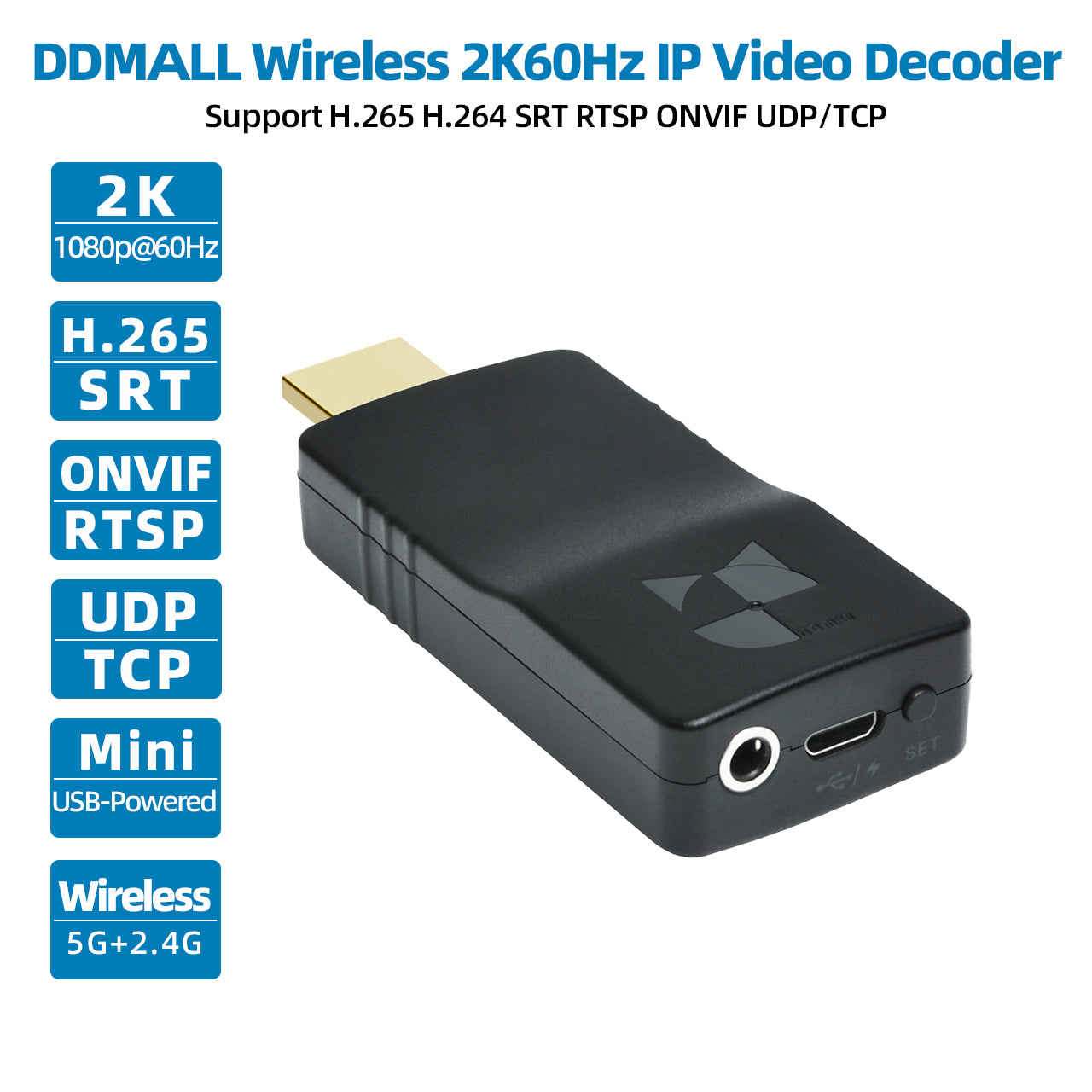 DDMALL DD2KW 2K Wireless IP Video Decoder ONVIF Camera Decoder Support SRT