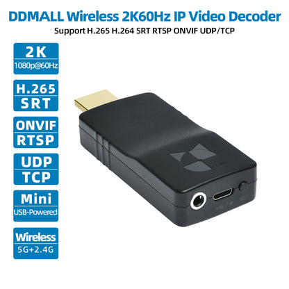 DDMALL DD2KW 2K Wireless IP Video Decoder ONVIF Camera Decoder Support SRT