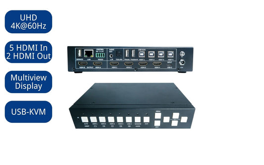 DDMALL AGS-KVM512 5IN 2OUT 4K Seamless HDMI Video Switcher for Multi-window Display