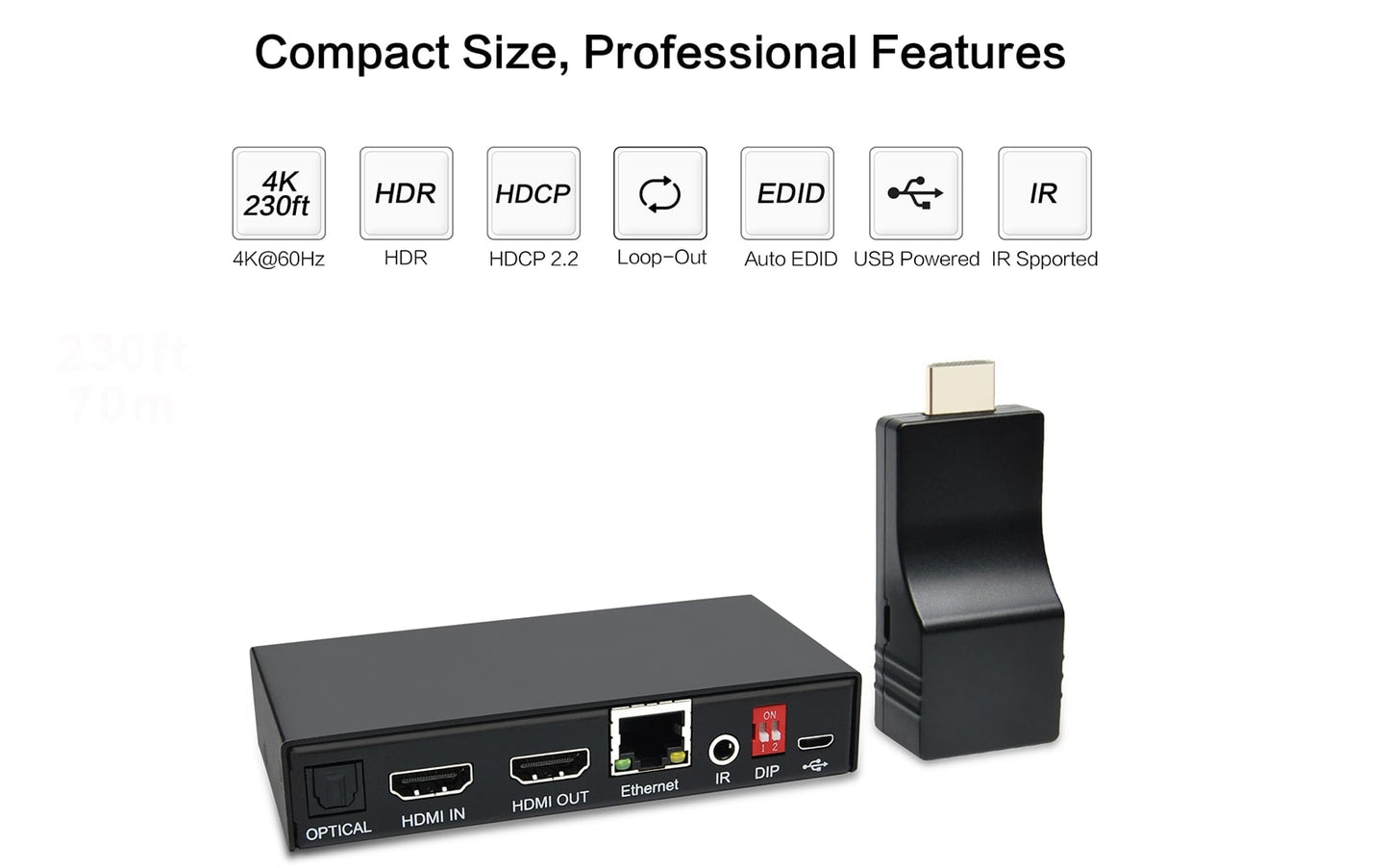 HE-35IR 4K HDMI Transmitter and Receiver - compact size