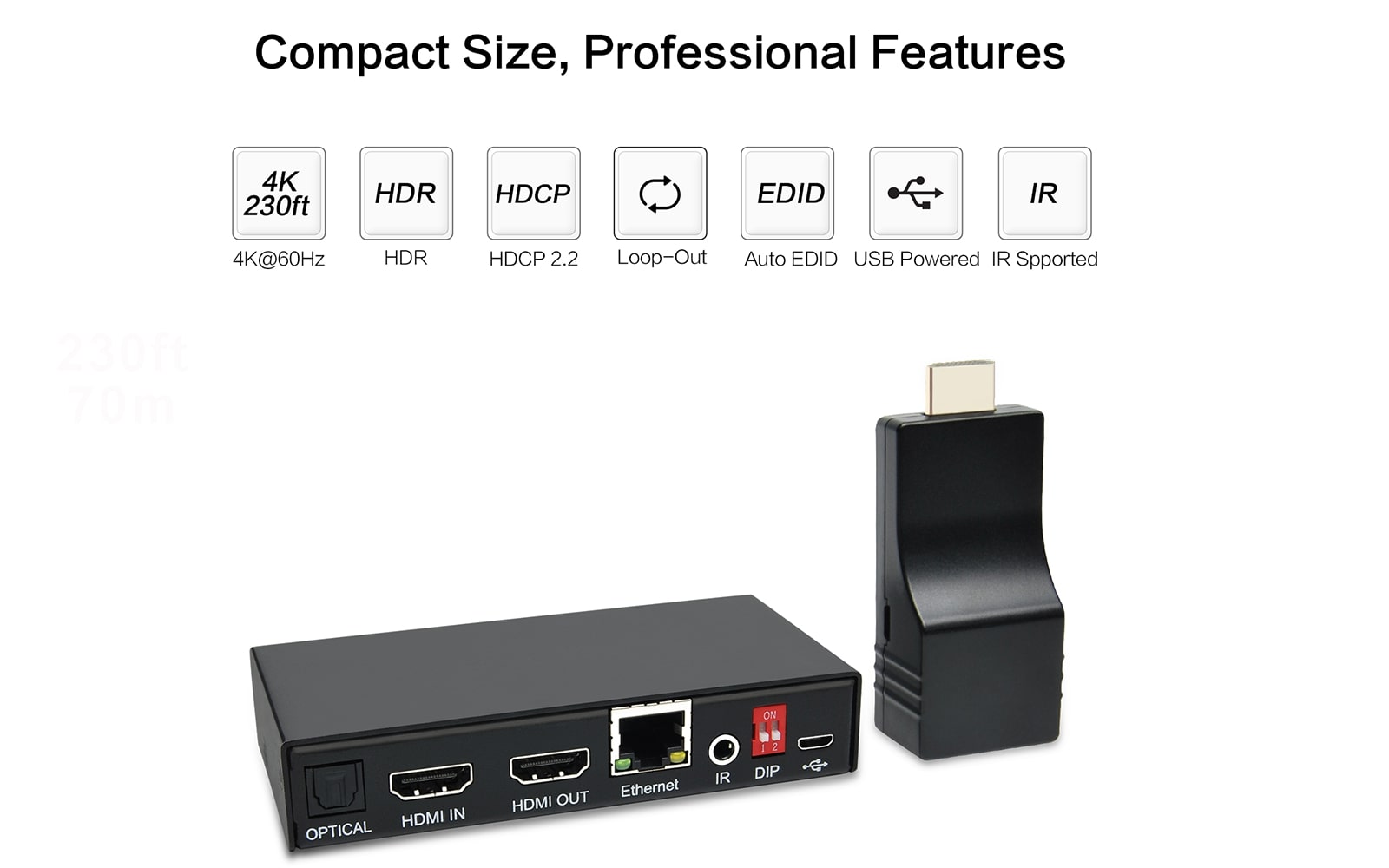 HE-35IR 4K HDMI Transmitter and Receiver - compact size