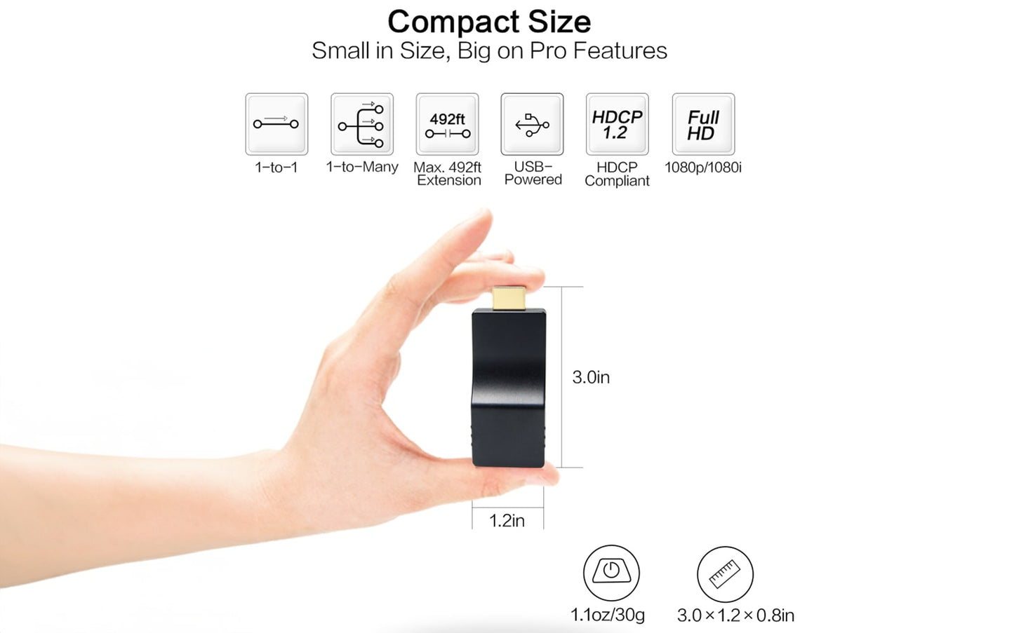 HIP-10 HDMI Ethernet Extender-Compact Size