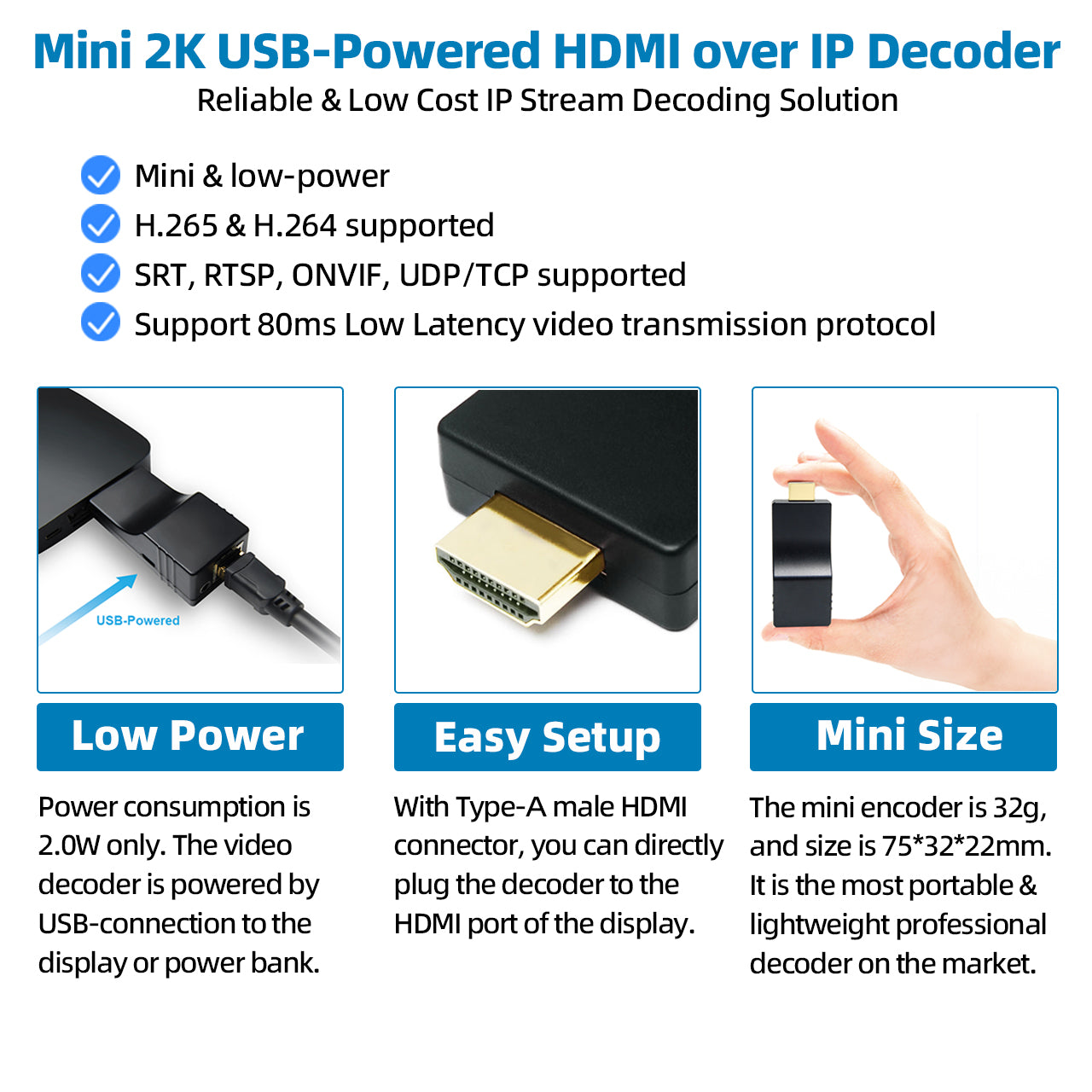 DDMALL HDD-10 1080p@60Hz H.265 H.264 IP Video Decoder Decode ONVIF RTSP Cameras
