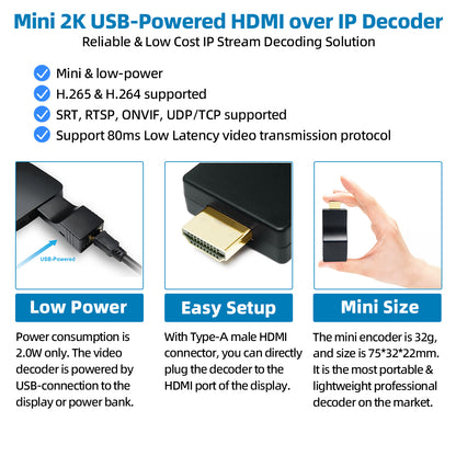 DDMALL HDD-10 1080p@60Hz H.265 H.264 IP Video Decoder Decode ONVIF RTSP Cameras