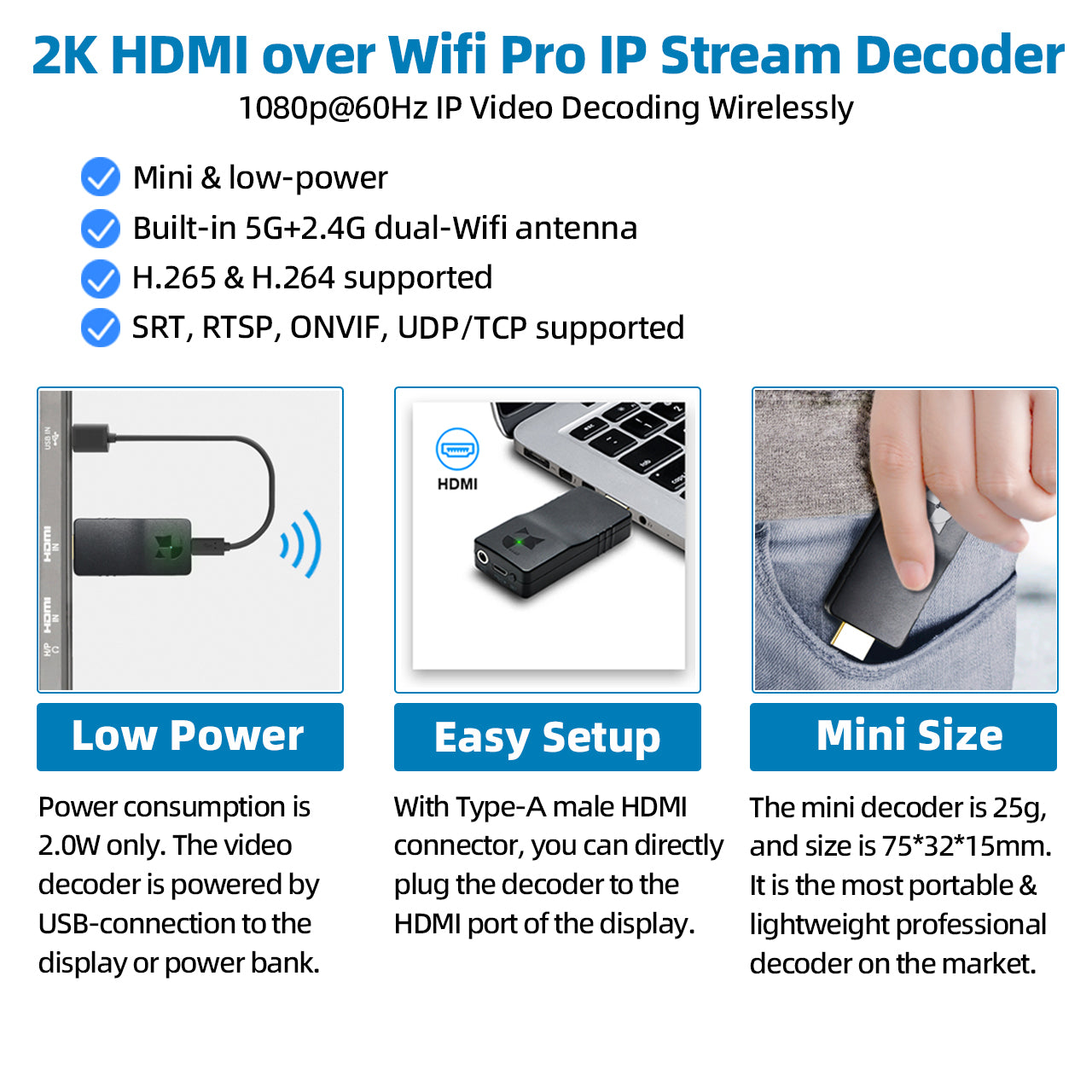 DDMALL DD2KW 2K Wireless IP Video Decoder ONVIF Camera Decoder Support SRT