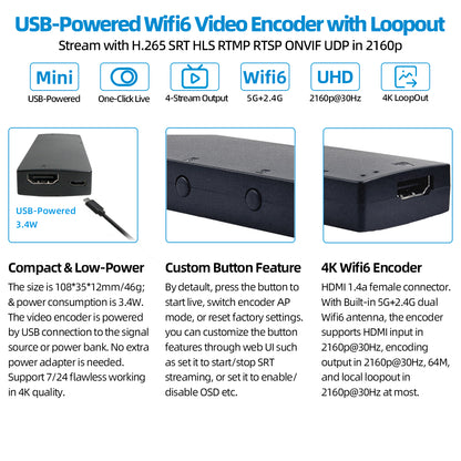 DDMALL HEC-20 Wifi6 4K HDMI to IP Live Stream Encoder with 4K Loopout