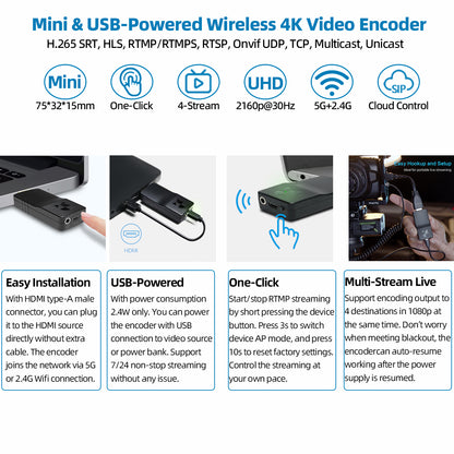 DDMALL HEV-4KW 4K Low-Power Video Encoder, Wireless HDMI Encoder With H.265 SRT