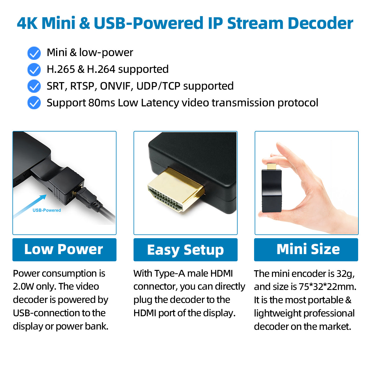 DDMALL HDD-20 4K IP Video Decoder H.265 H.264 SRT ONVIF Decoder