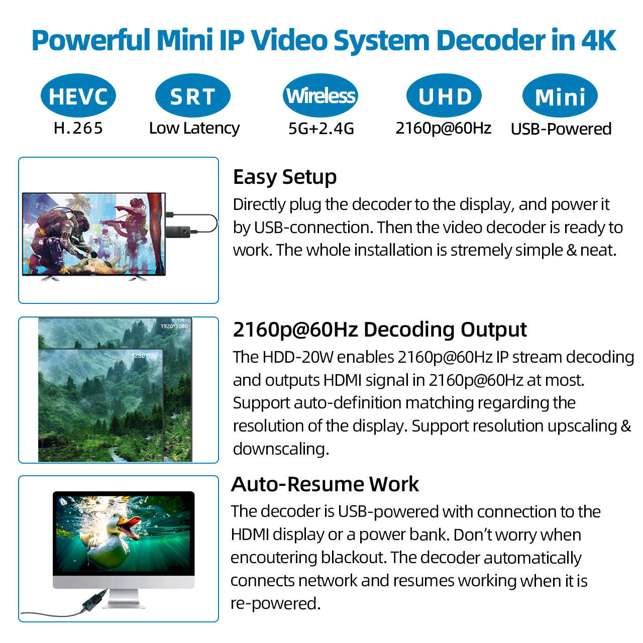 DDMALL HDD-20W 4K60 IP Stream Video Decoder RTSP ONVIF Camera Decoder