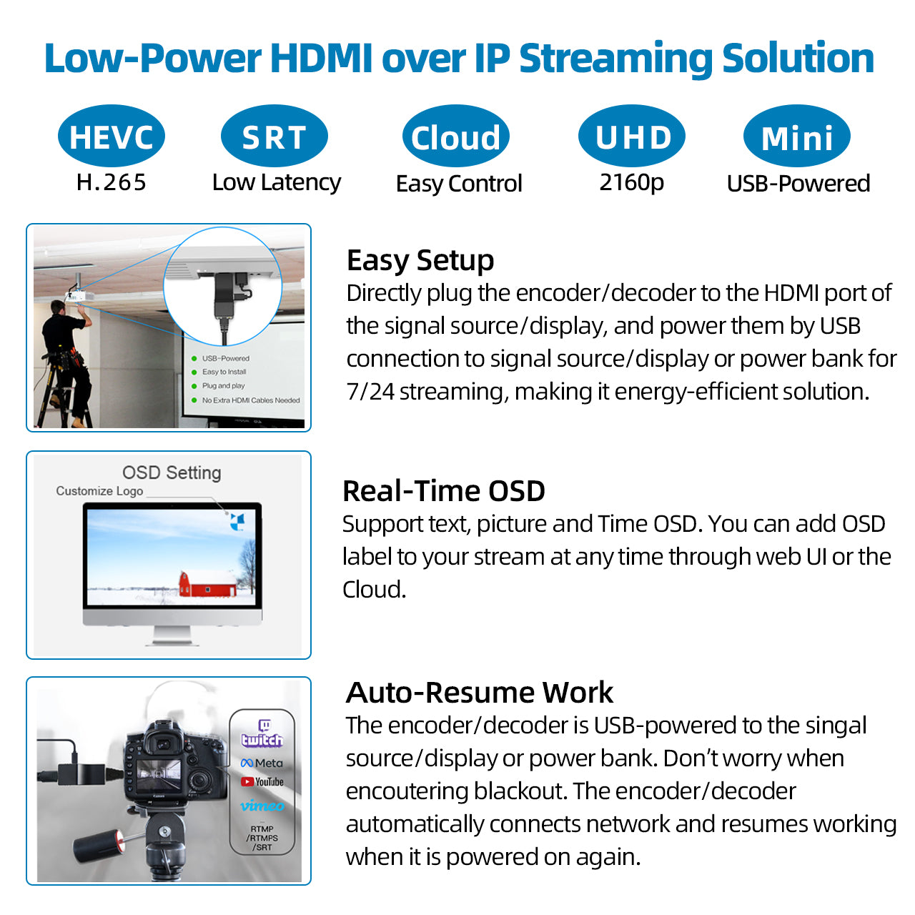 DDMALL HEV4K HDD20 HDMI Encoder Decoder for 4K SRT Streaming with SRT