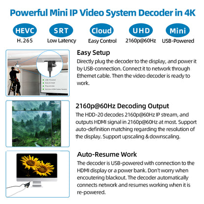 DDMALL HDD-20 4K IP Video Decoder H.265 H.264 SRT ONVIF Decoder