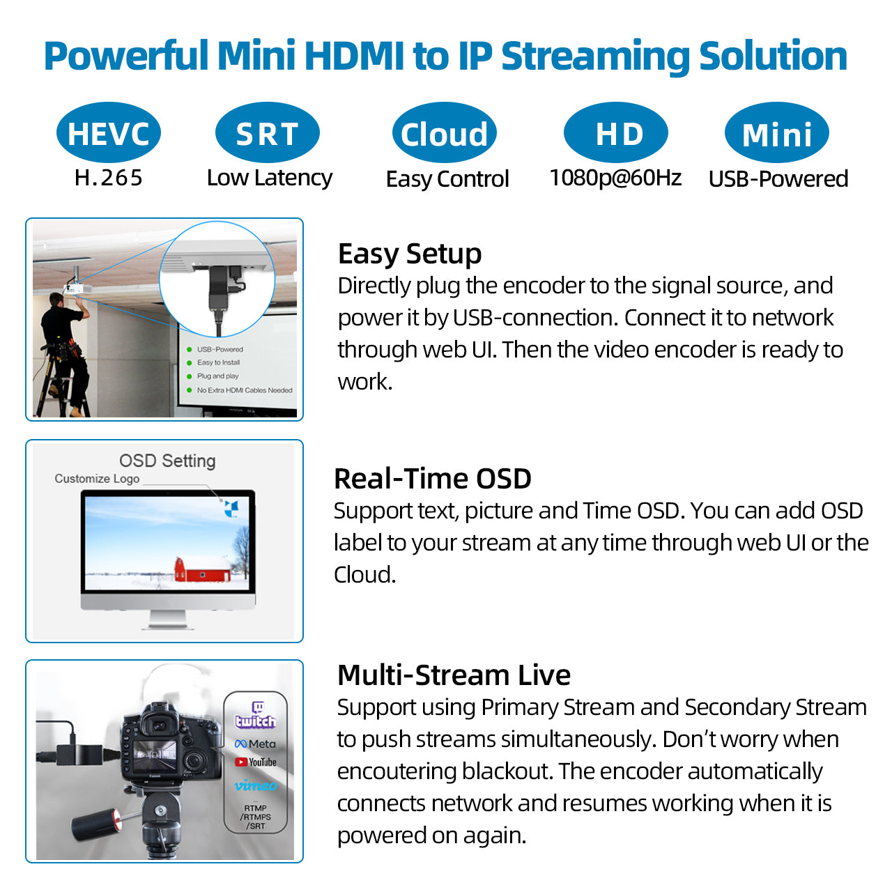 DDMALL CEV-2K HDMI Encoder for Pro IP Streaming in 1080P@60Hz
