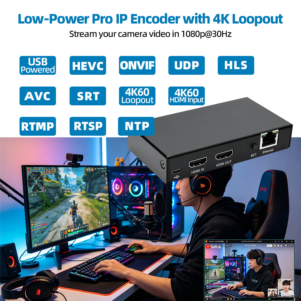 DDMALL HEV-10 H.265 H.264 Live Stream Encoder, 4K@60Hz HDMI Input, Real Time 4K Local Loopout HDMI Video Encoder